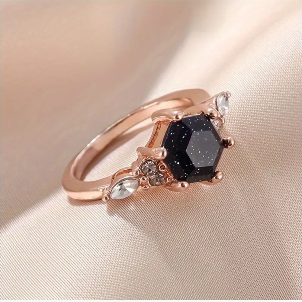 Elegant Ring 14k Gold Plated Inlaid Natural Stone